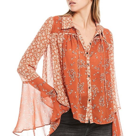 Free People Tops - Free People Serena Floral Print Blouse NWT